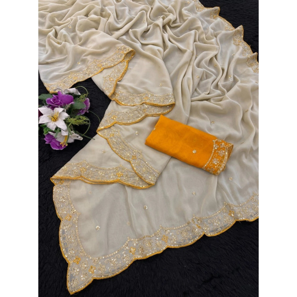 Women's Star Georgette Embellished Saree With Unstitched Blouse 5.5Mtr (Beige)