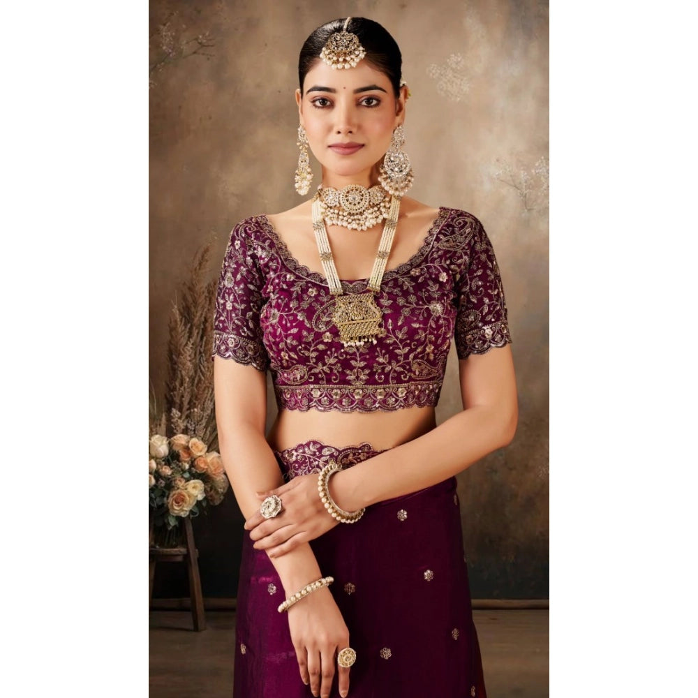 Women's Silk Embroidered Saree With Unstitched Blouse 5.5Mtr (Wine)